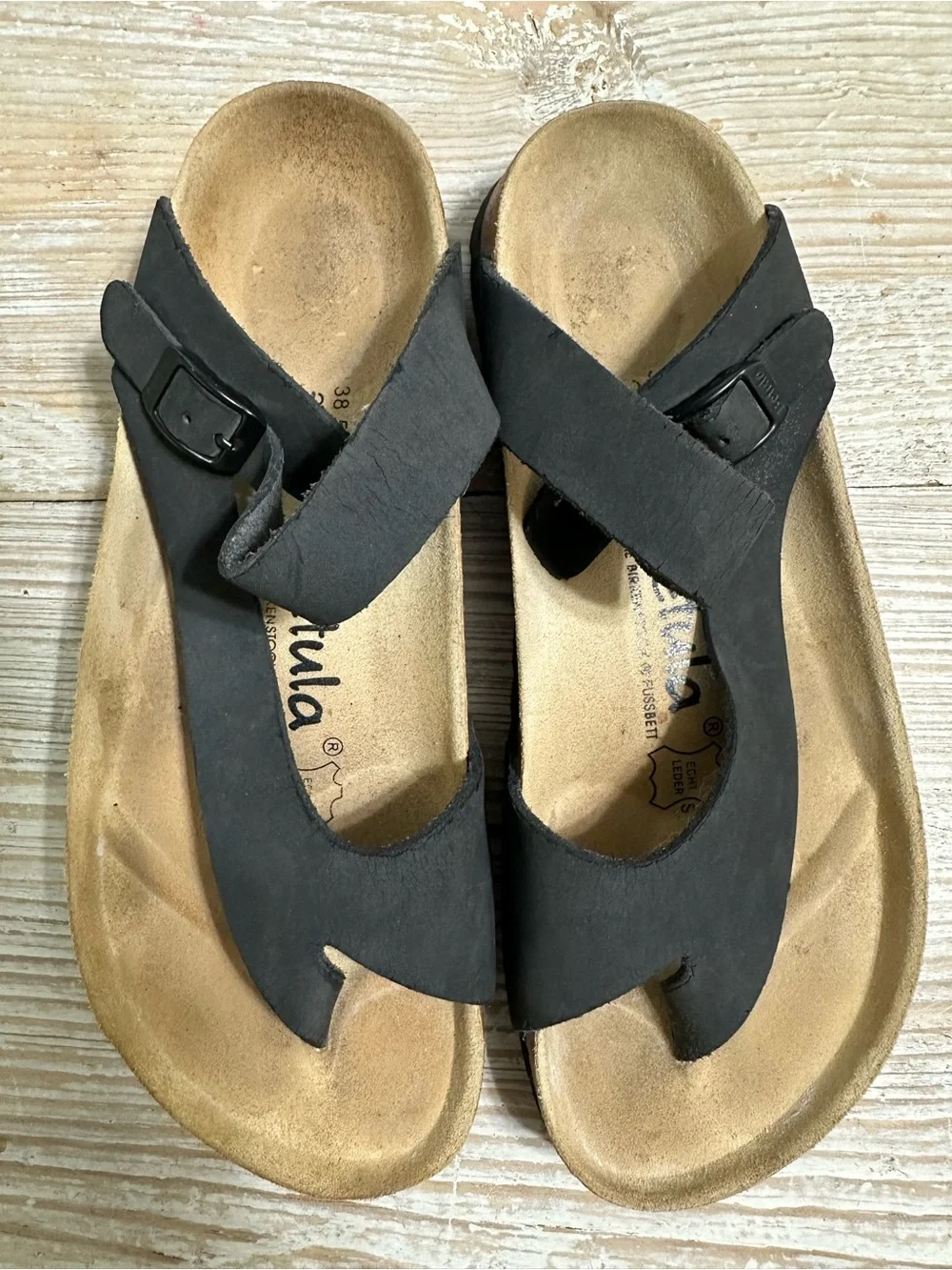 Birkenstock Betula Jasmine Black Nubuck Toe-Loop Sandals Sz 38